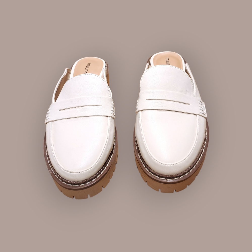 Maurices Gretchen Platform Loafer Womens 8 Off White Leather Chunky Heel Retro - Picture 5 of 14